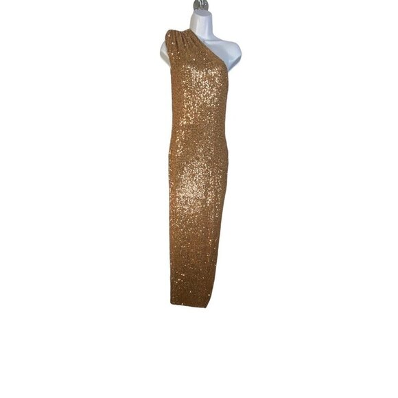 Nookie Womens Veda Sequin Gold One Shoulder Padded Column Gown Size XL - Picture 2 of 12